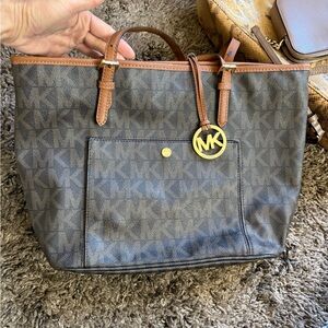 Michael Kors Gray and Brown Signature Tote